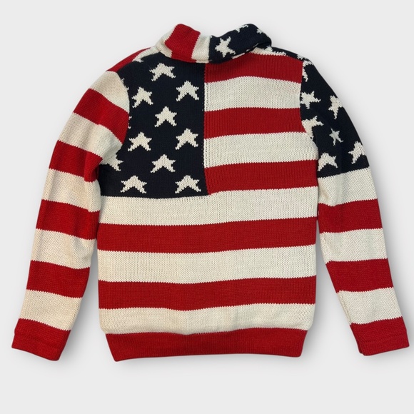 American Stitch Mens Cardigan Sweater Jacket American Flag Stars Shawl Collar S - Picture 7 of 16